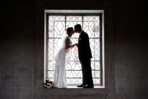 Romantic kiss in window
